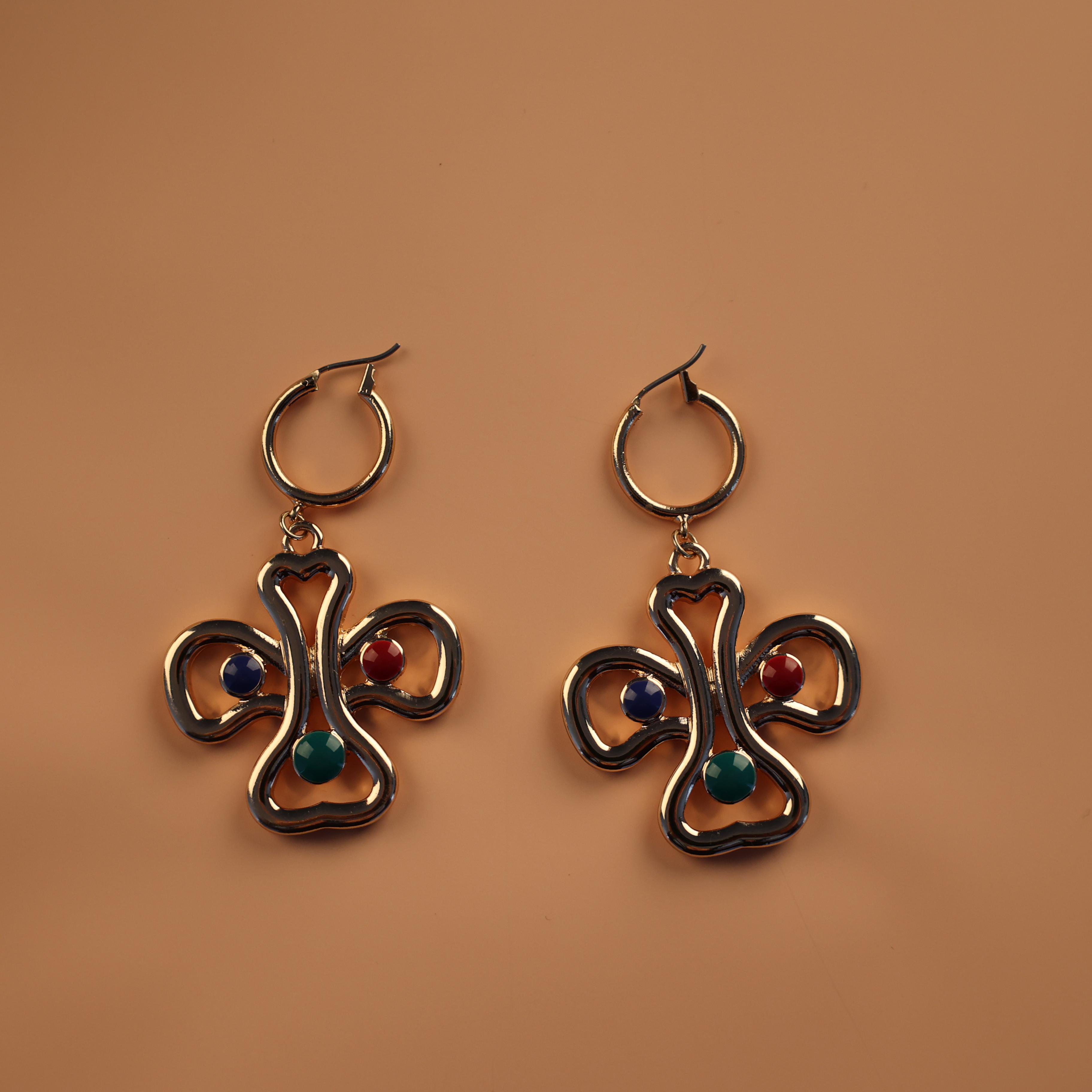 Boucles d'oreilles créoles doubles pendantes plaquées or 18 carats