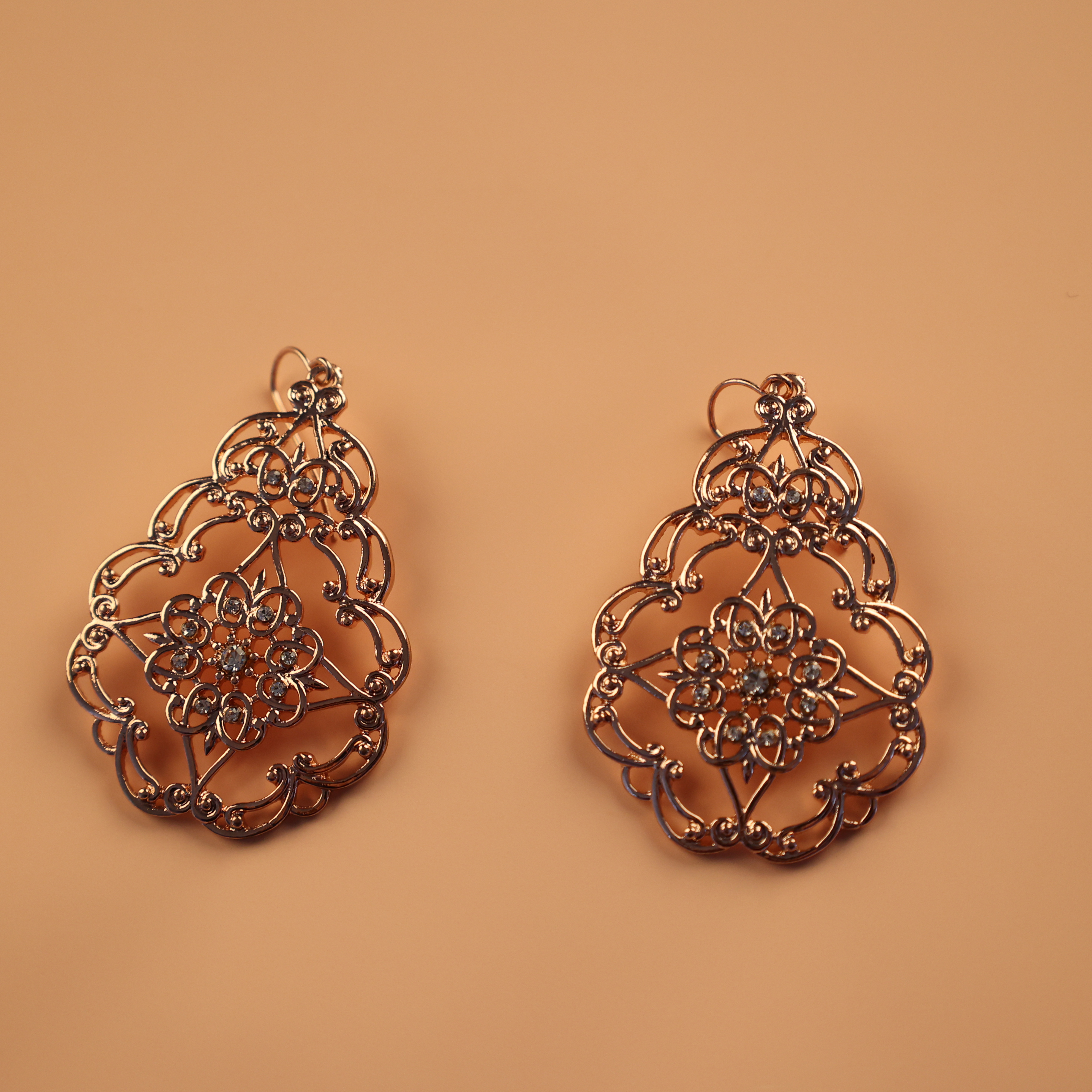 Boucles d'oreilles de bijoux de mode OEM avec strass plaqué or rose