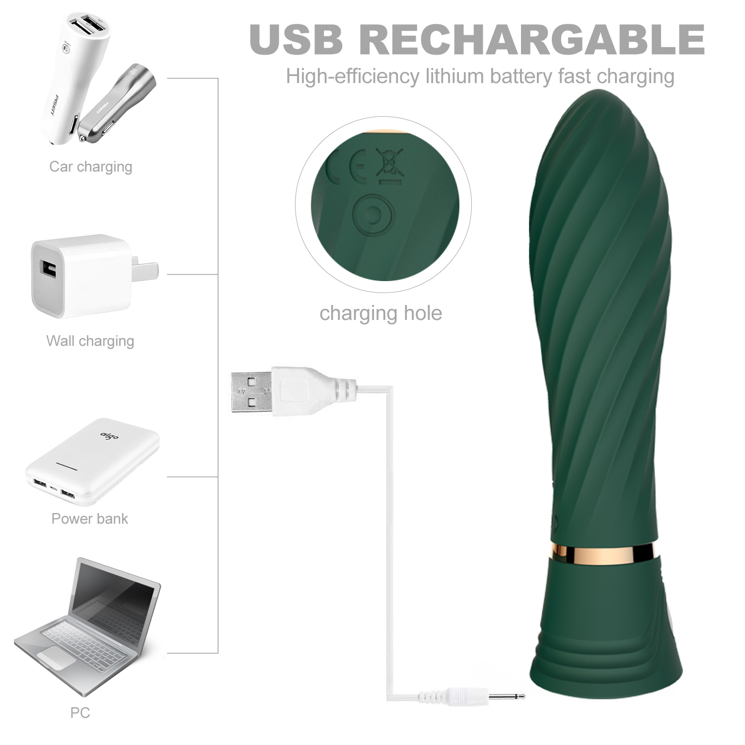 Jouets sexuels de vibrateur de gode de silicone rechargeable d'USB de mode pour des femmes