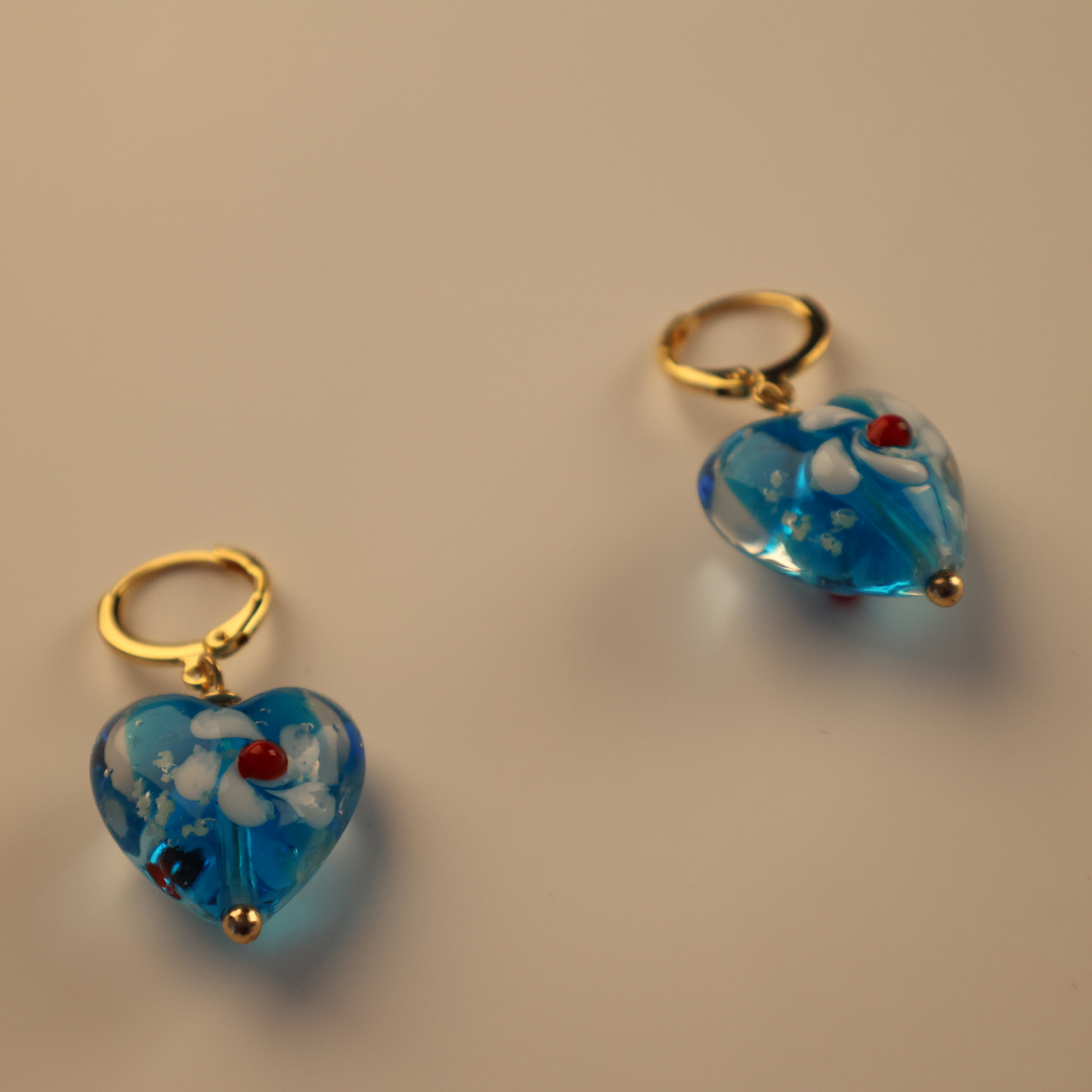 Ensemble de bijoux en forme de cœur, plaqué or émaillé bleu